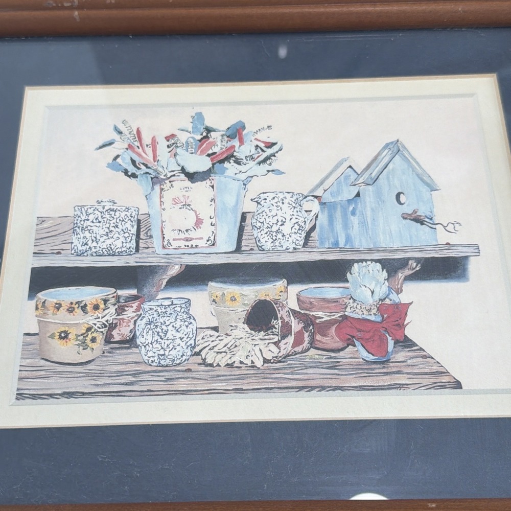 Vintage Home & Garden Party 12" X 10" W/frame Gardening Scene Picture